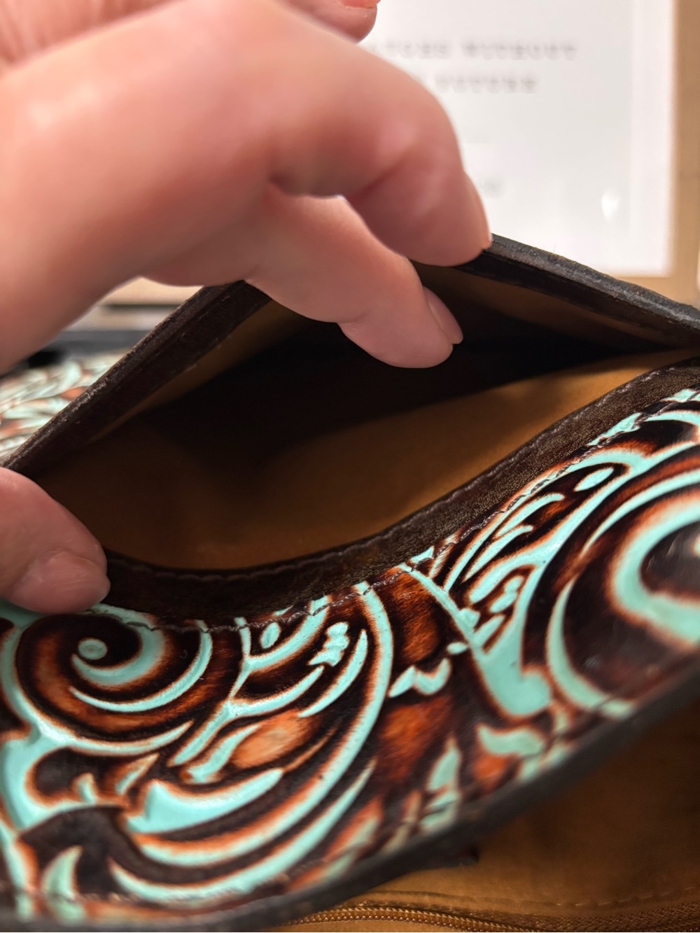Patricia Nash Brown and Turquoise Tooled Floral Tote - Picture 8 of 10